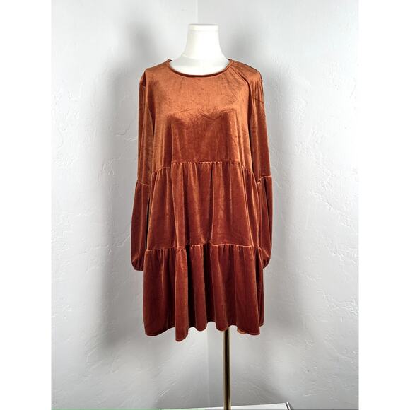RICH RUST STRETCH VELVET DRESS (Woman's: XL) - Picture 1 of 10